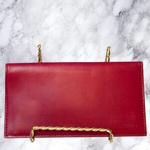 Vintage Lodis Red Leather Checkbook Wallet Travel Organizer Long Wallet Document